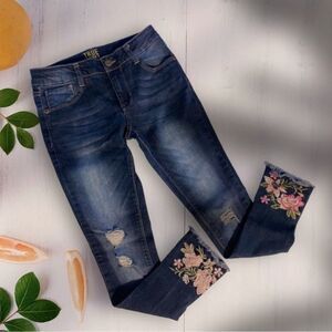 True Craft Dark Denim Distressed Jean Embroidered Ankle Jeans - Size 12 Girls